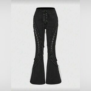 Black Lace-Up Flare Pants